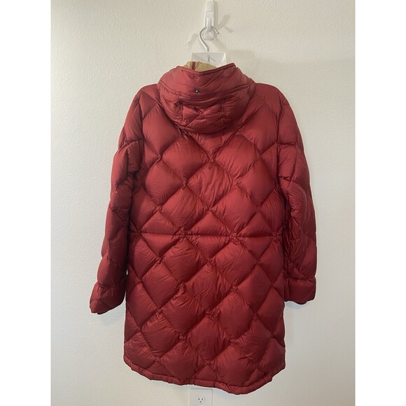 Abercrombie Fitch Down Quilted Jacket Medium Burgundy Womens Hooded Long Button - Picture 9 of 16